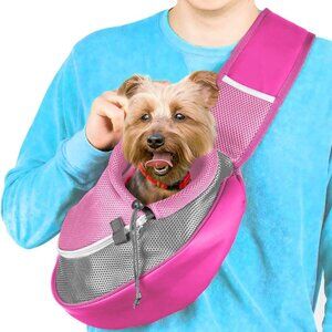 Pink Pet Sling for Small Dogs, Toy Breeds/Cats (Under 6lbs) For Hands Free Walks